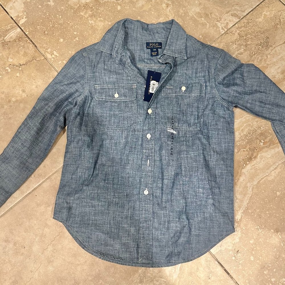 Ralph Lauren Polo Boys Denim button down long sleeve shirt size 8